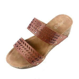 Refresh Brown Faux Leather Cork Wedge Sandals Sz.8